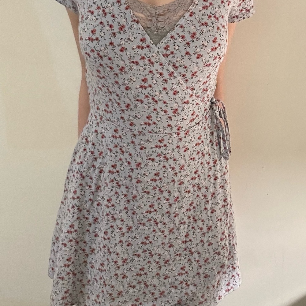 Hollister Asymmetrical Dress in Red and Gray Floral